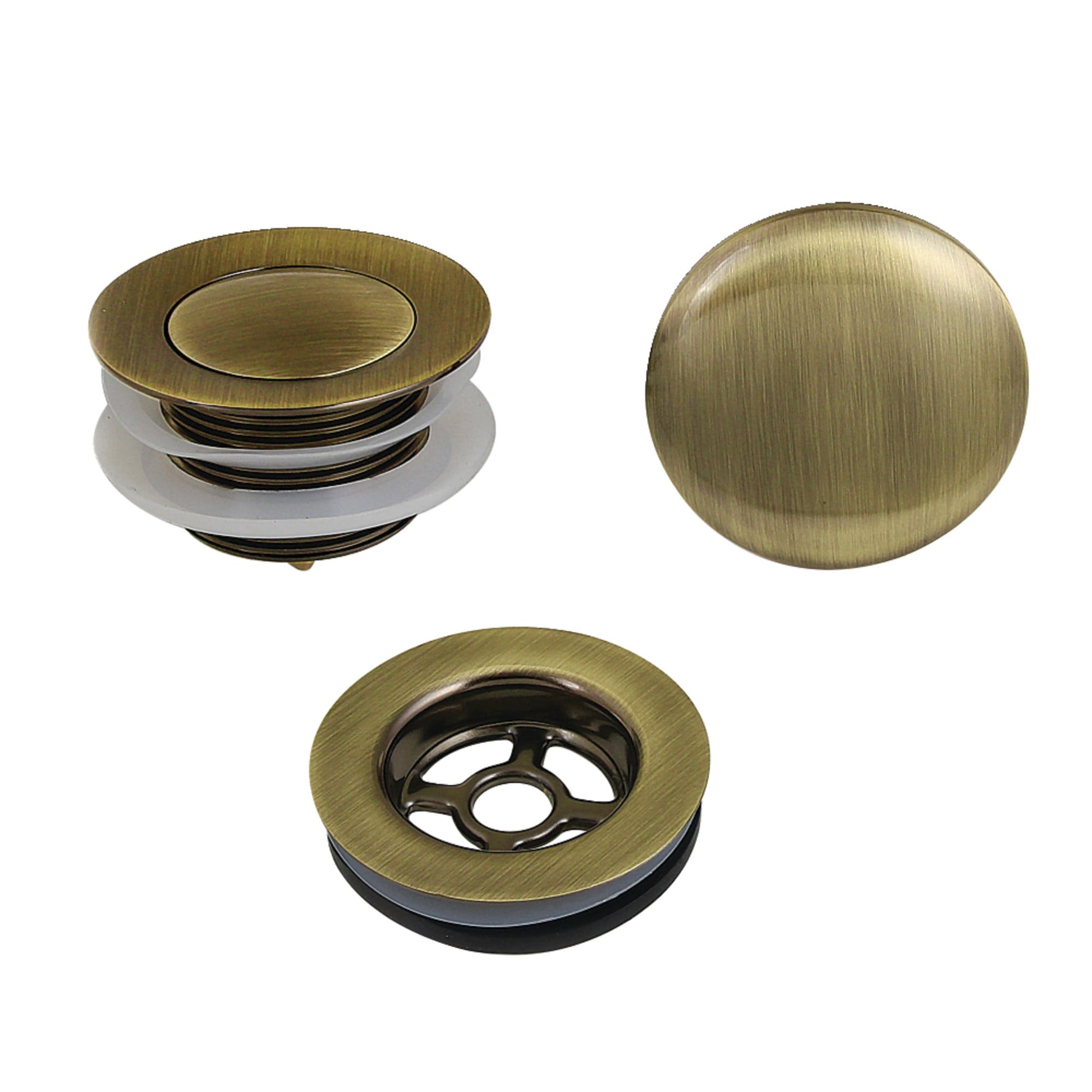Kingston Brass VTDETRIM3 Trimscape Toe Touch Tub Drain Trim Kit with Overflow Plate, Antique Brass