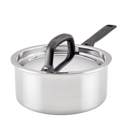 KitchenAid 5-Ply Clad 1.5 Quart Stainless Steel Induction Sauce Pan with Lid, Dishwasher Safe, Metal Utensil, Broiler and Oven Safe to 500Ã‚Â°F, Polished Stainless Steel