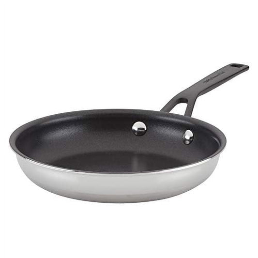 KitchenAid 5-Ply Clad 8.25 Inch Stainless Steel Nonstick Induction Frying Pan, Dishwasher Safe and Oven Safe to 500Â°F, Polished Stainless Steel