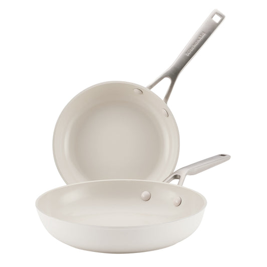 KitchenAid Hard-Anodized 2 Pcs Ceramic Induction Skillet Set, Dishwasher Safe and Oven Safe to 500Ã‚Â°F, Porcelain White