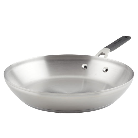 KitchenAid Stainless Steel 12 Inch Induction Frying Pan Metal Utensil and Dishwasher Safe, Brushed Stainless Steel