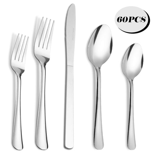 Kitchentrend Windsor Stainless Steel 60-Piece Flatware Set for 12 - Service for Home or Restaurant