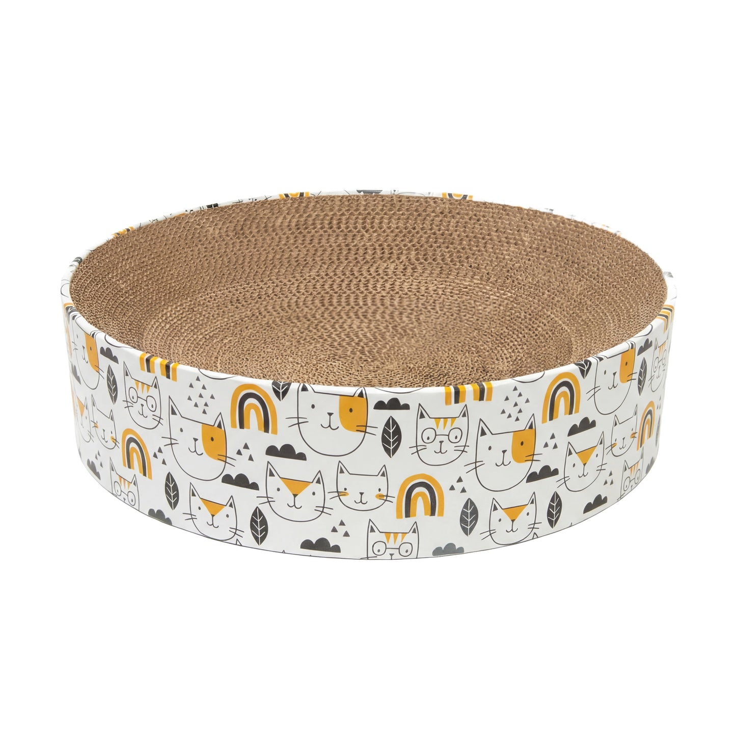 Kitty City Durable Cat Face Print Corrugated Cardboard Cat Scratching Pad Bed, Multicolor