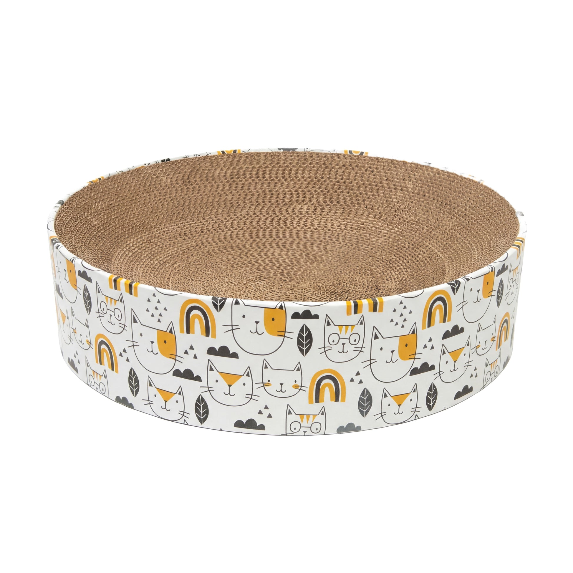Kitty City Durable Cat Face Print Corrugated Cardboard Cat Scratching Pad Bed, Multicolor