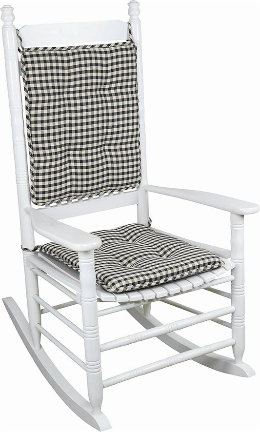 Klear Vu Porch Rocking Chair Cushions Set, Suitable for Living Room Rockers, Stylish Seat and Back Pads Include Non-Slip Bottom + Fabric Ties, 20" X 17" X 2â€, Gingham Black