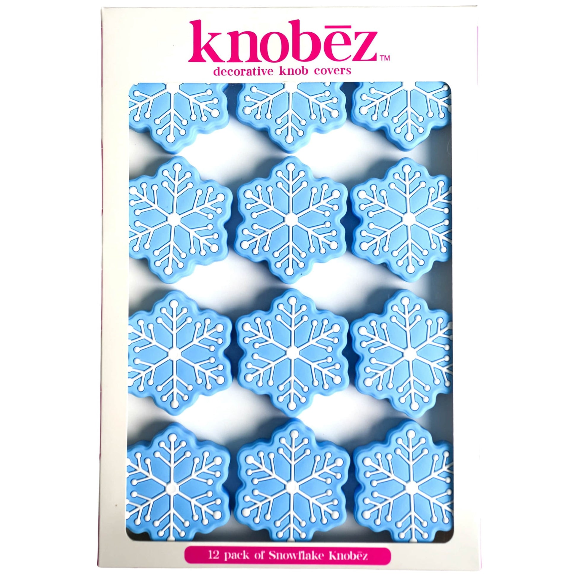 KnobÄ“z: Decorative Knob Covers - Snowflake - 12pk, Blue - Stretch Over Hardware Decorations, Holiday-Winter-Christmas, Kitchen-Bathroom-Dressers-Home
