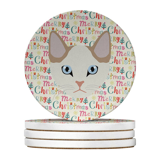 Korean Bobtail Cat Christmas Large Sandstone Coasters Pack of 4 4 in x 4 in