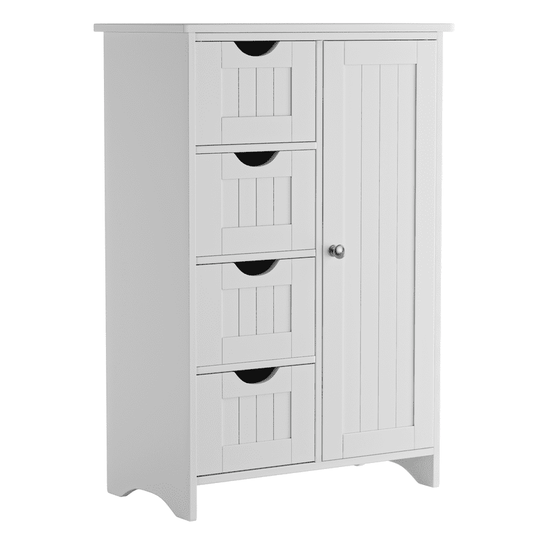 Lacoo Bathroom Storage Cabinet with 4 Drawers, Side Storage Organizer with 1 Cupboard and 2 Shelves Freestanding Cabinet, White