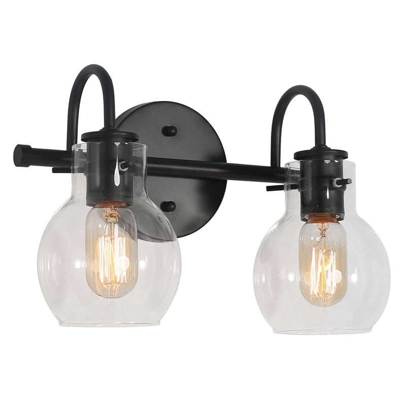 LNC 2-Light Black Round Clear Glass Modern Bathroom Vanity Lighting Fixutre