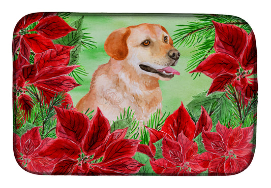 Labrador Retriever Poinsettas Dish Drying Mat