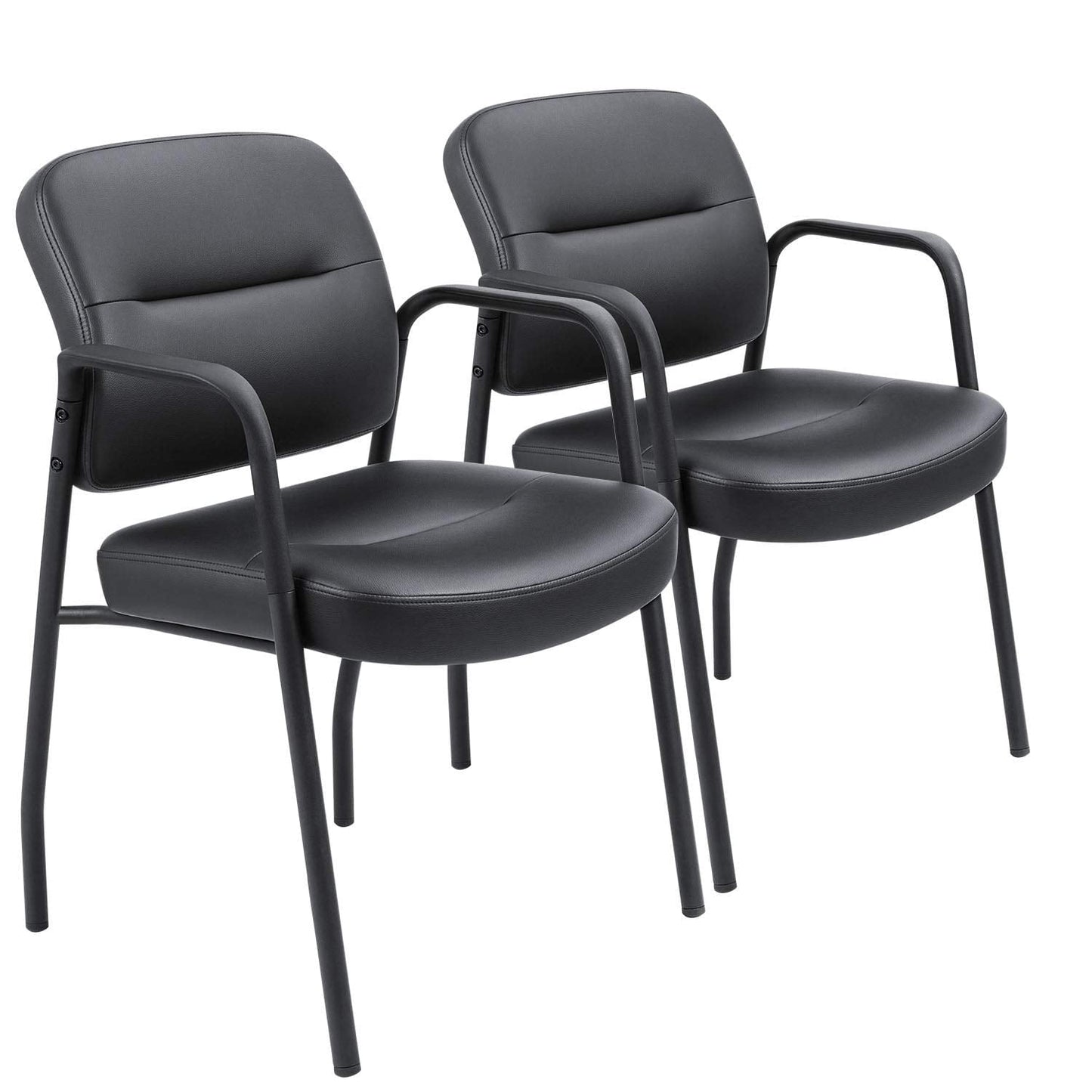 Lacoo Faux Leather Reception Chair Office Guest Chair for Waiting Room with Arms Set of 2, Black