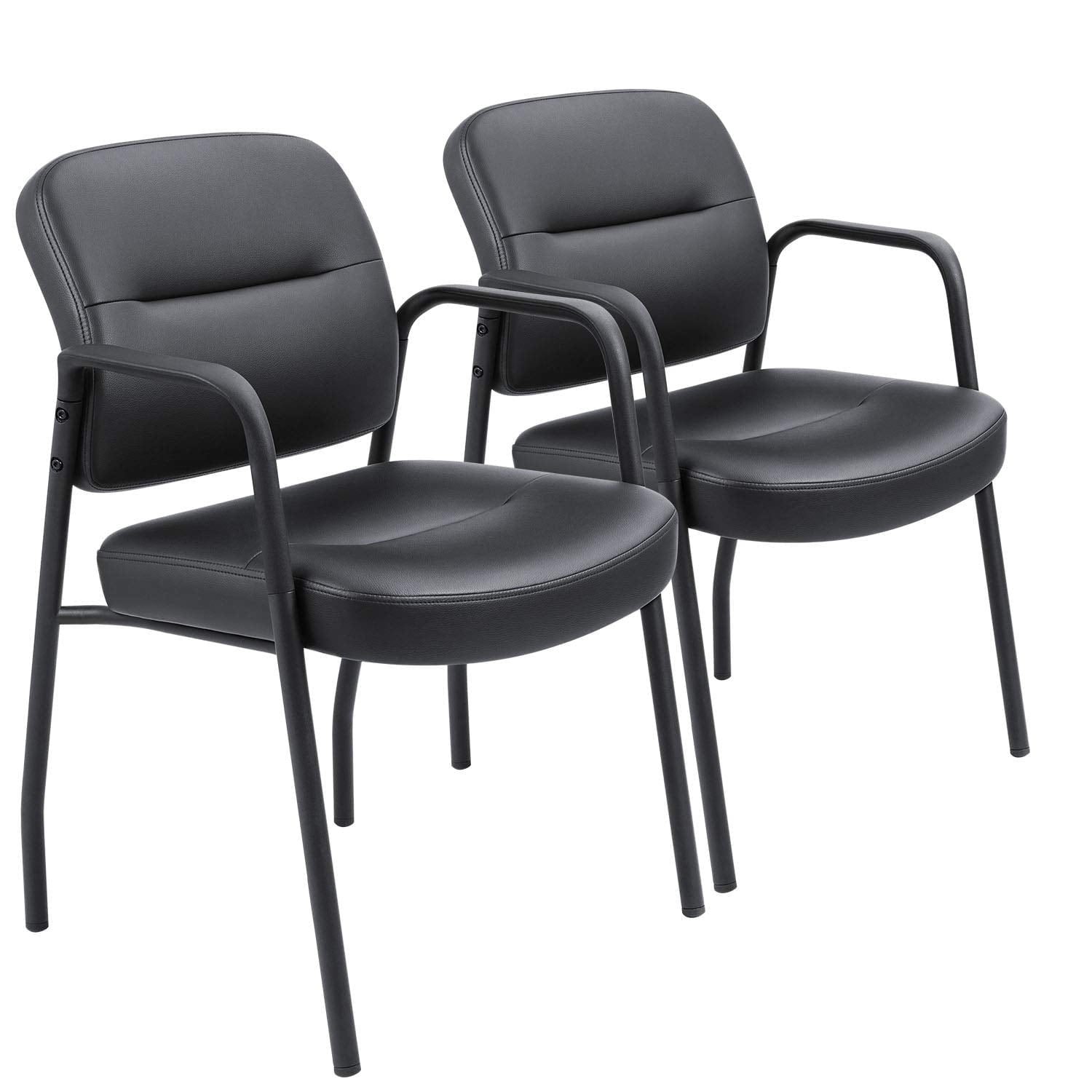 Lacoo Faux Leather Reception Chair Office Guest Chair for Waiting Room with Arms Set of 2, Black