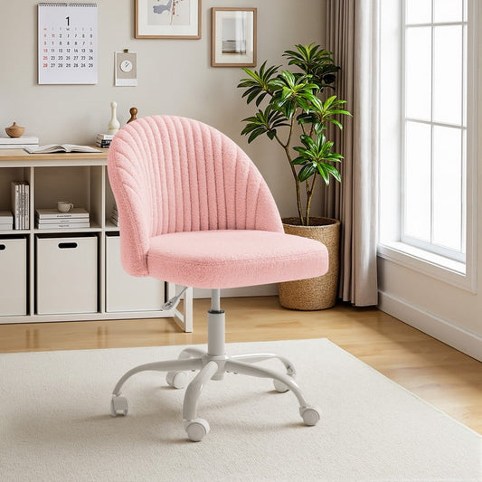 Lacoo Silla Moderna de Tocador con Respaldo, Silla de Escritorio de Terciopelo Teddy para Dormitorio, Sala de Estar O Estudio, Silla PequeÃ±a de Oficina, Blanca