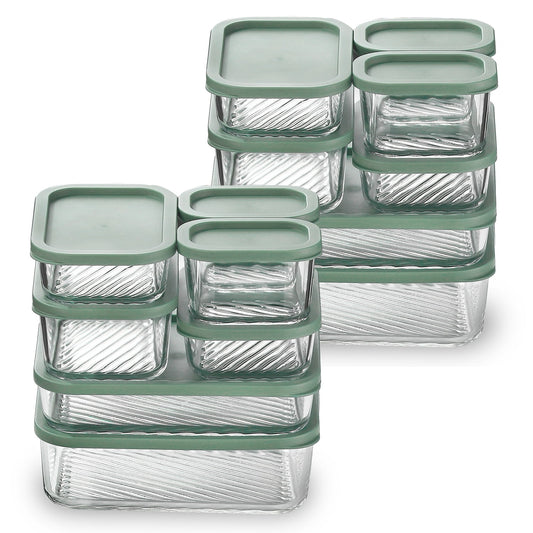 Lamma Loe Glass Storage Containers with Lids, 14 Piece Meal Prep Containers, Oven to Freezer Safe, Stackable, Glass Food Storage Containers, Sage Green