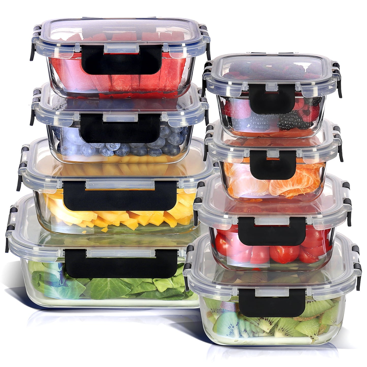 Lammaloe 16 Piece Glass Storage Containers with Lids Airtight, Leakproof, Glass Meal Prep Containers, Oven, Microwave, Freezer Safe
