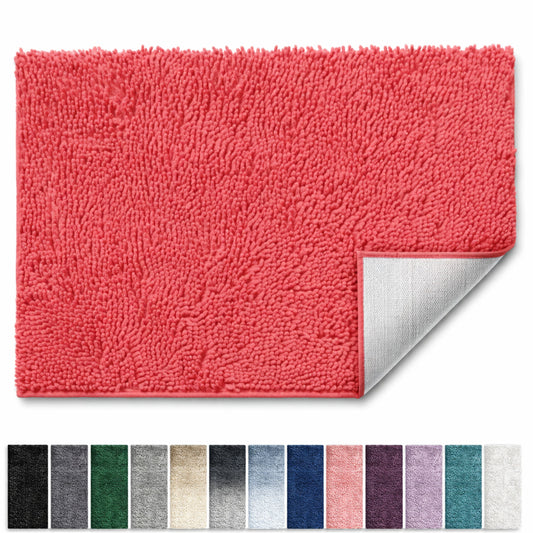 Lammaloe Chenille Bathroom Rugs Non Slip Bath Mat, 26x44 Ultra Absorbent, Bath Mats for Bathroom, Rose