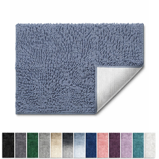 Lammaloe Chenille Bathroom Rugs Non Slip Bath Mat, 26x44 Ultra Absorbent, Bath Mats for Bathroom, Stone Blue