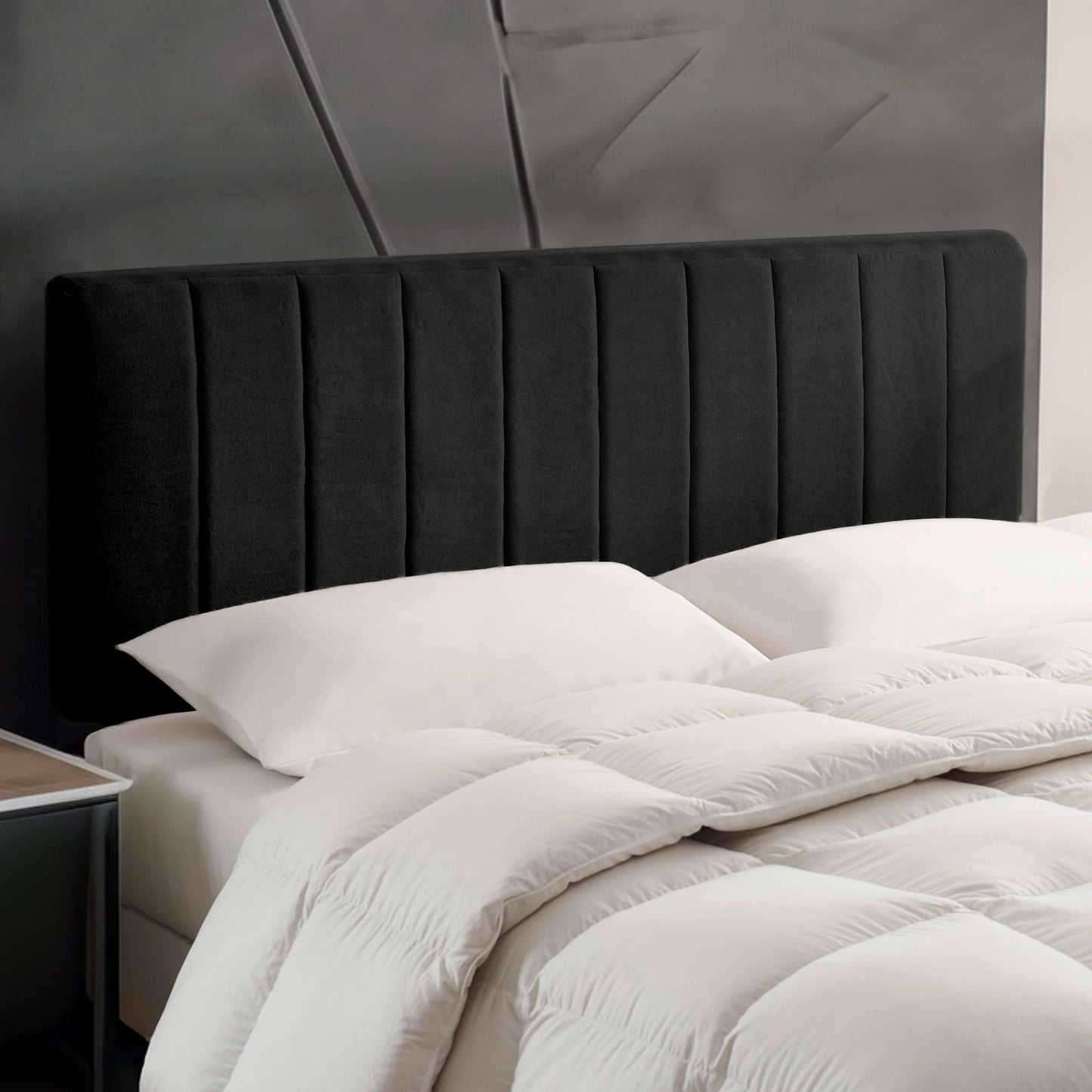 Lammlaoe Full Size Headboard, Upholstered Wall Mounted, Peel and Stick Installation, Sound Reducing 3D Panel Design, Easy Assembly, Black