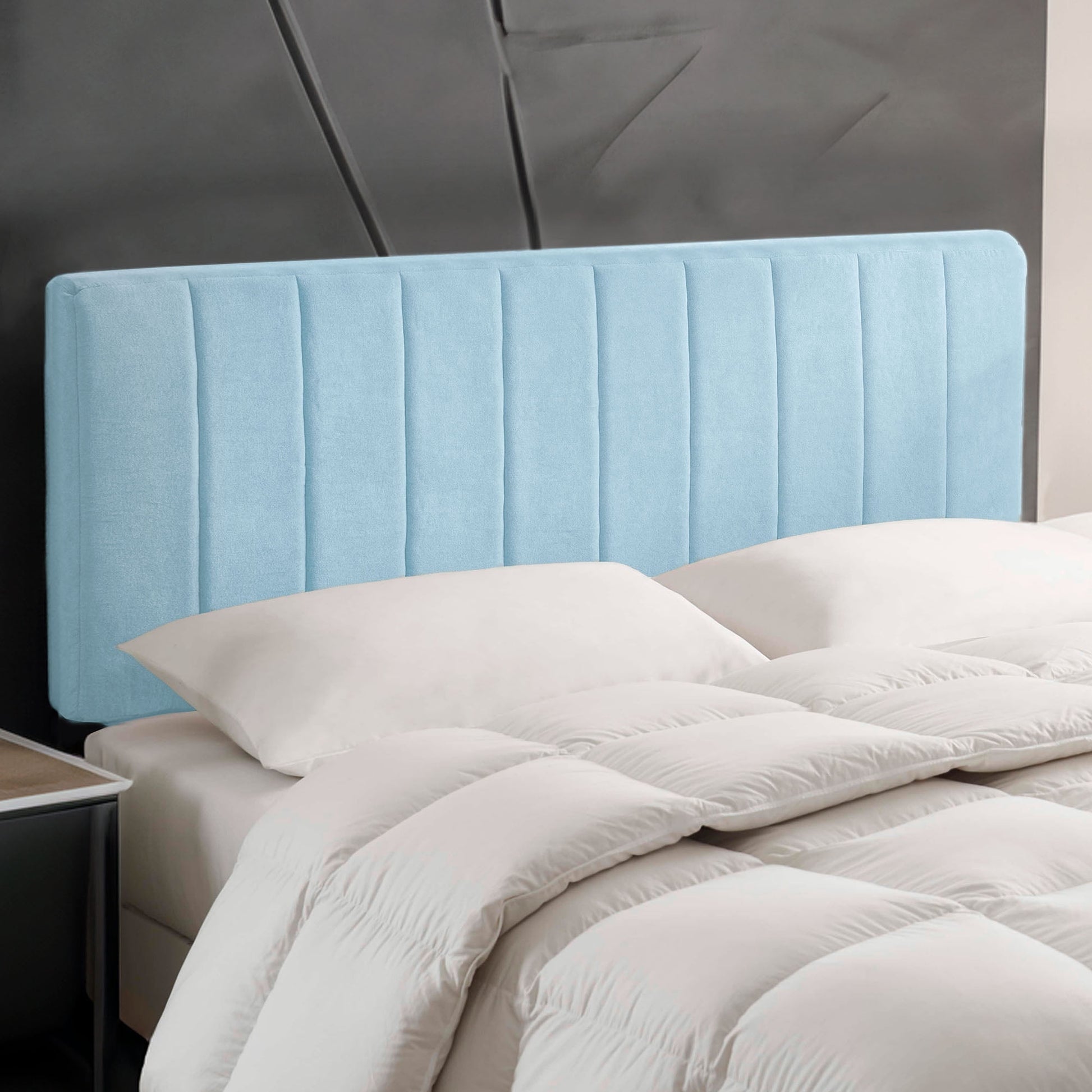 Lammlaoe Full Size Headboard, Upholstered Wall Mounted, Peel and Stick Installation, Sound Reducing 3D Panel Design, Easy Assembly, Slate Blue