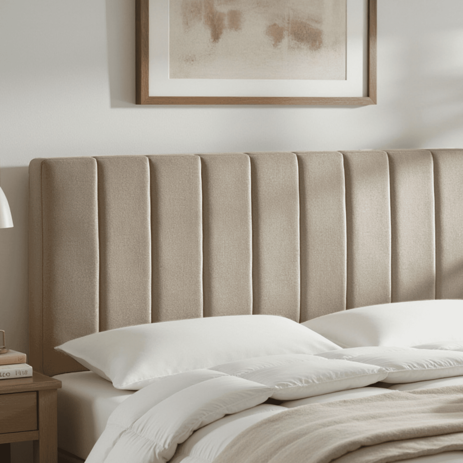 Lammlaoe Queen Headboard, Upholstered Wall Mounted, Peel and Stick Installation, Sound Reducing 3D Panel Design, Easy Assembly, Linen