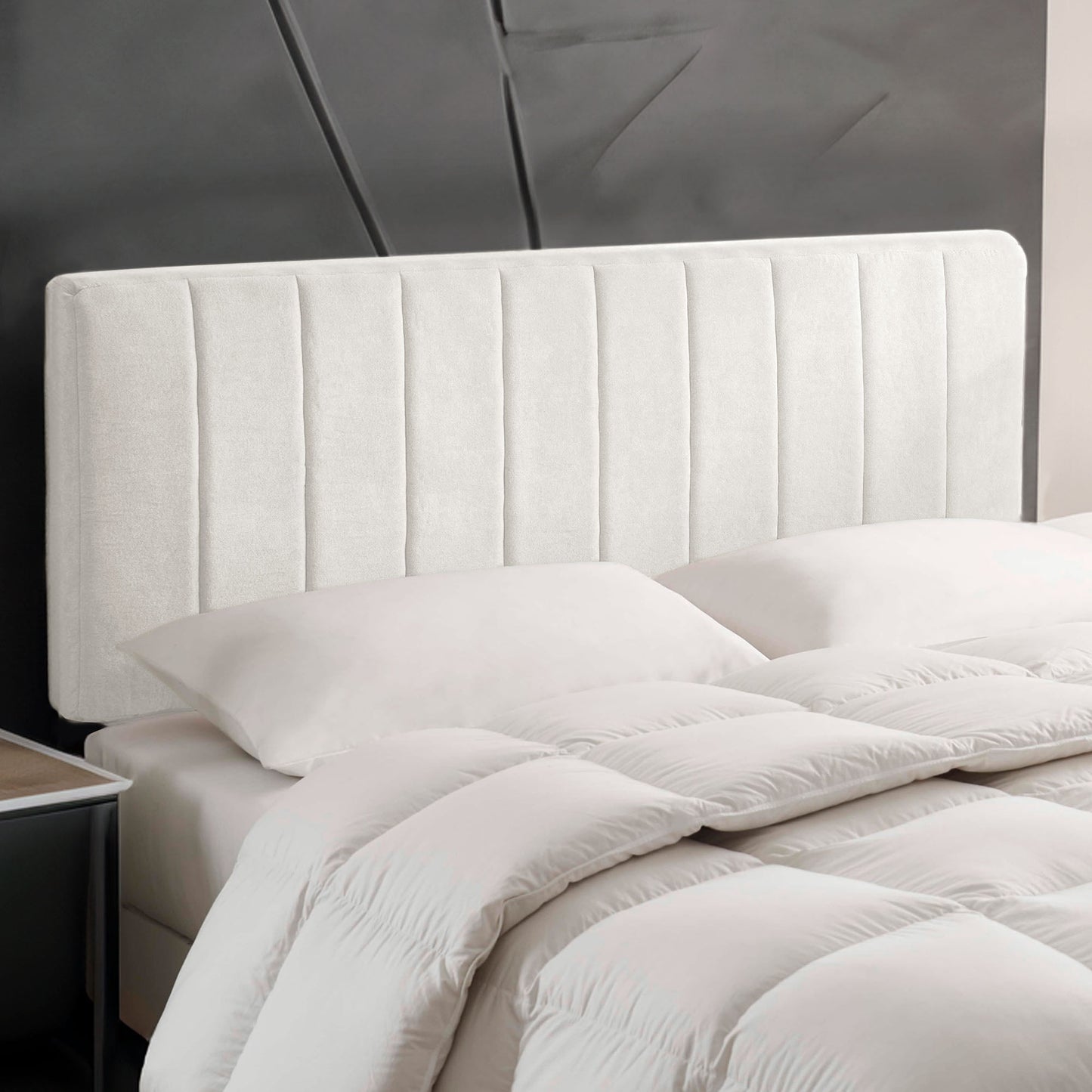 Lammlaoe Queen Headboard, Upholstered Wall Mounted, Peel and Stick Installation, Sound Reducing 3D Panel Design, Easy Assembly, Off White