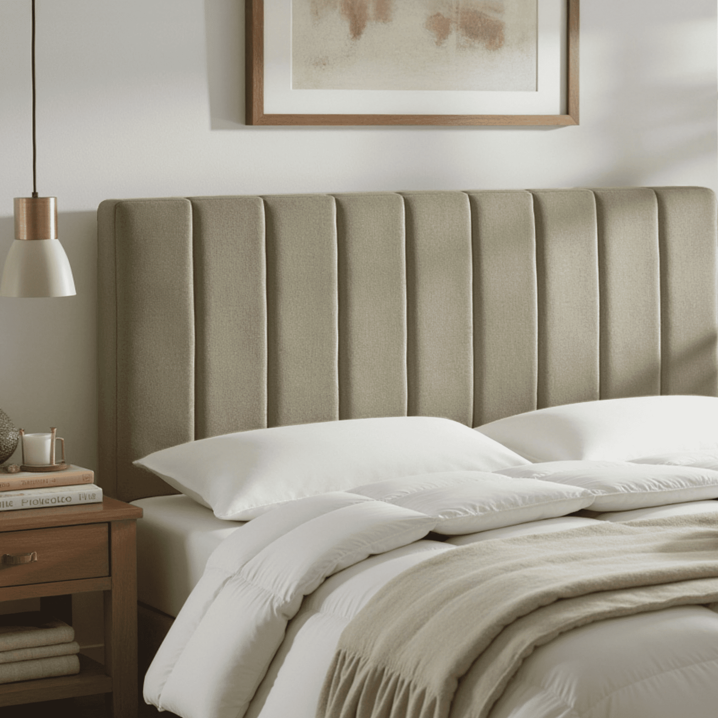 Lammlaoe Queen Headboard, Upholstered Wall Mounted, Peel and Stick Installation, Sound Reducing 3D Panel Design, Easy Assembly, Olive Green