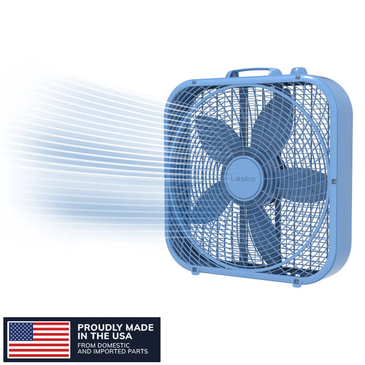 Lasko Ventilador de Caja ClÃ¡sico de 20" de Colores FrÃ­os con Motor Resistente a la Intemperie, Ventilador PortÃ¡til de Enfriamiento para Piso O Ventana, 3 Velocidades, Azul Tranquilo, B20310