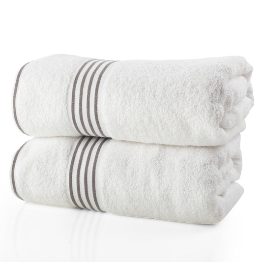Lavish Home 35x70 Bath Towels - 2PC Quick Dry Cotton Towel Set, White/Gray