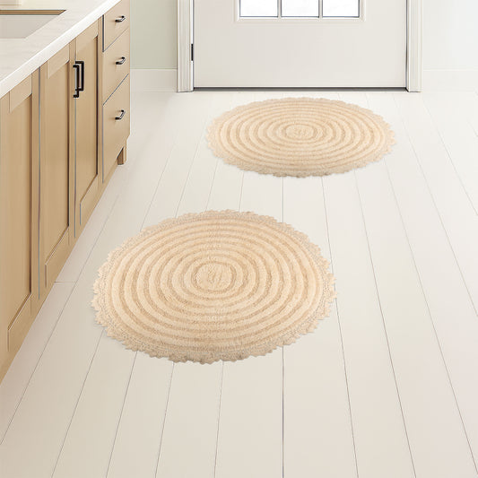 Lavish Home Bathroom Rugs - 2-Piece Woven Cotton Bath Mat Set (Natural)