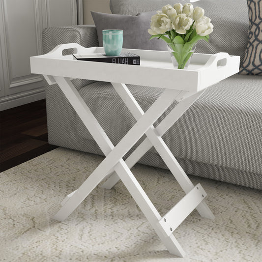 Lavish Home Folding End Table with Removable TV Tray, White