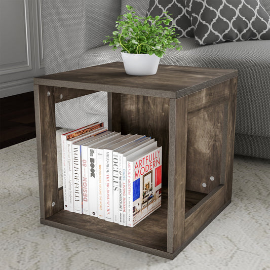 Lavish Home Mesa Auxiliar Moderna Apilable Modular Tipo Cubo con Lados Abiertos (Gris)