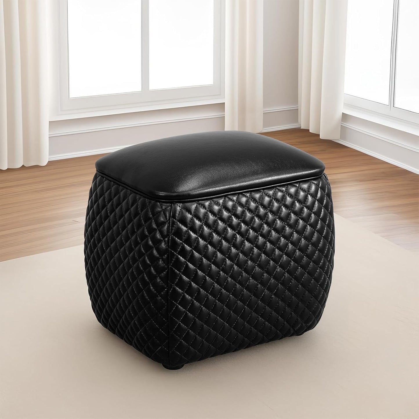 ReposapiÃ©s de Cuero, Taburetes de Pie Cuadrados, Almacenamiento en Sala de Estar, Otomana para Dormitorio y Dormitorio, Naranja