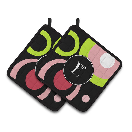 Letter E Monogram - Retro in Black Pair of Pot Holders