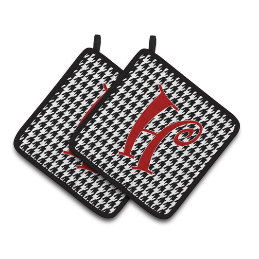 Monogram Initial H Houndstooth Black Pair of Pot Holders