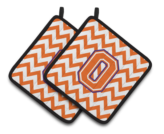 Letter O Chevron Orange and Regalia Pair of Pot Holders