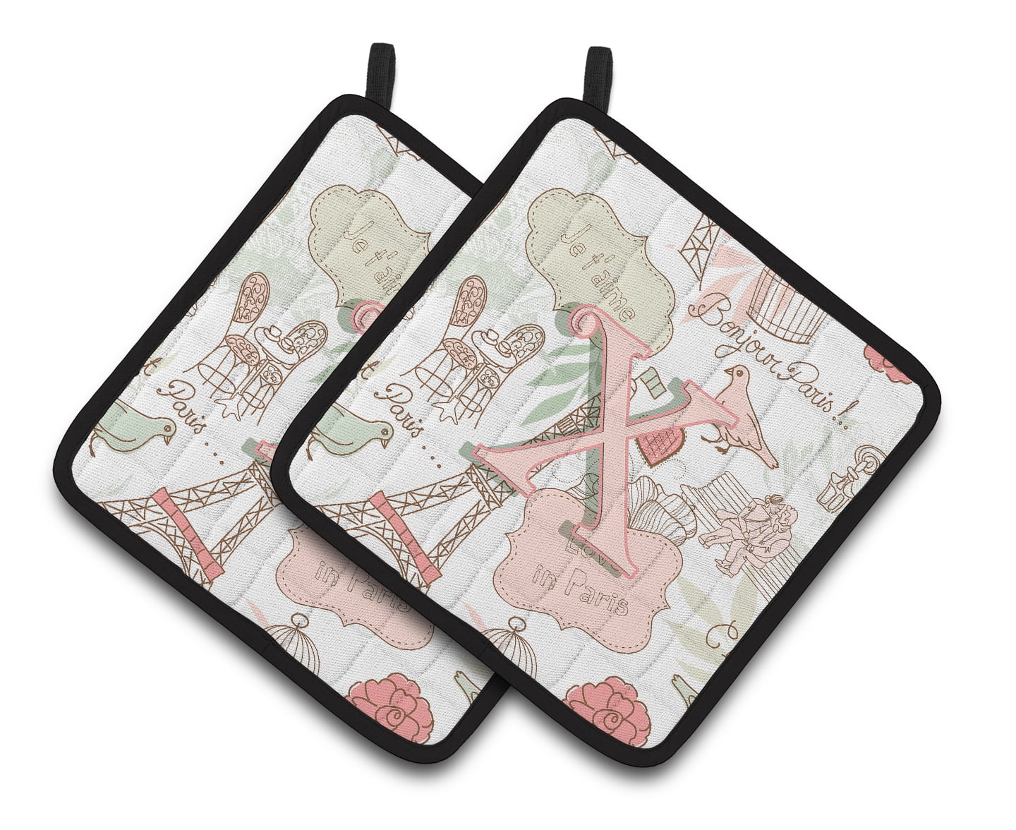 Letter X Love in Paris Pink Pair of Pot Holders