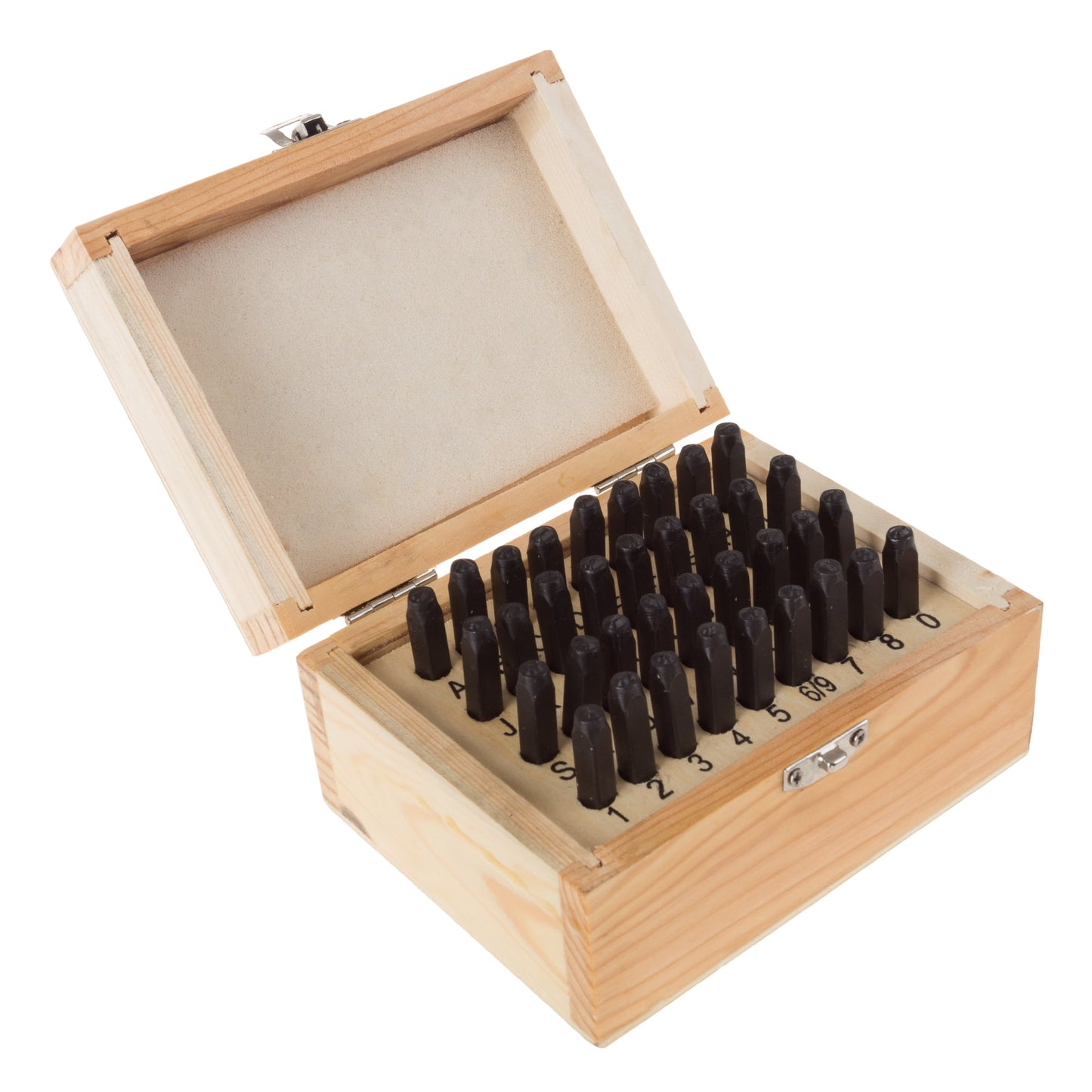 Letter and Number Steel Stamp Set, 36 Piece Stamping Punch and Die With Wood Storage Case- Letters (5/32",4mm) / Numbers (9/64",3.6mm) By Stalwart