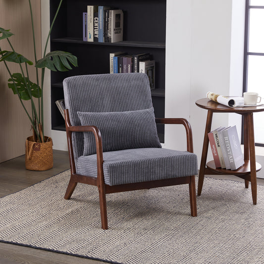 Leumius Modern Arm Chair Upholstered Reading Accent Chair with Pillow & Solid Wood Frame for Living Room Bedroom,Dark Grey