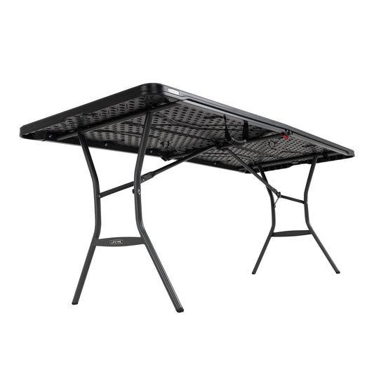 Lifetime 6 Foot Rectangle Fold-in-Half Folding Table, Black (80891)
