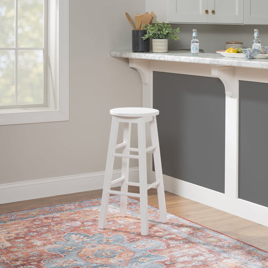 Linon McMullen Banco de Bar Redondo sin Respaldo de Madera para Interiores de 29", Blanco