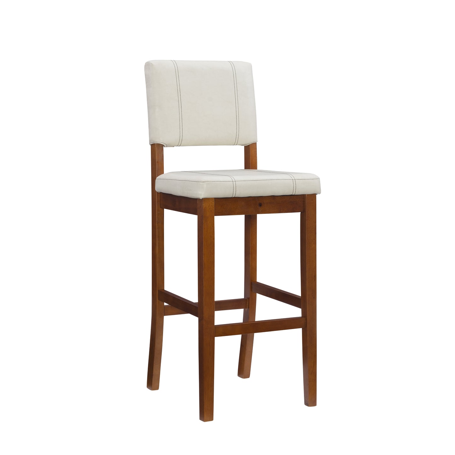 Linon Milano Taburete de Bar Tapizado para Interiores con Respaldo Medio de 30", Cuero SintÃ©tico Nogal/crema Mediano