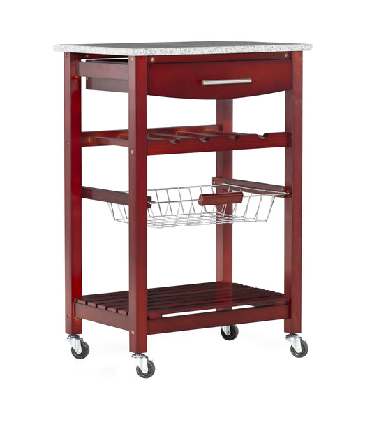 Linon Neyrey Mobile Kitchen Island with Speckled Granite Top, Wenge