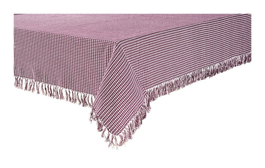 Lintex Linens Homespun Check 100% Cotton Woven Fringed Tablecloth 60"X102", Wine