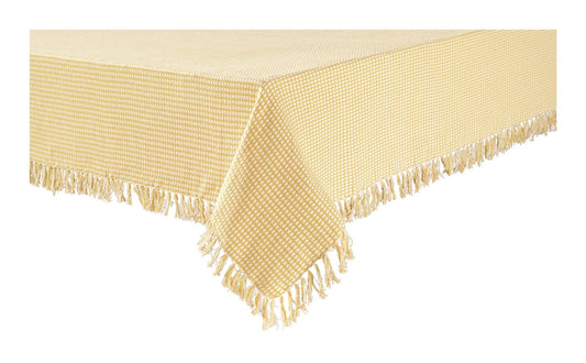 Lintex Linens Homespun Check 100% Cotton Woven Fringed Tablecloth 52"X52", Gold