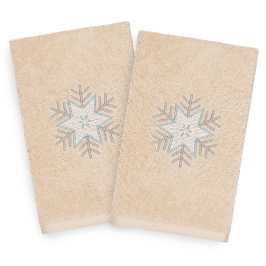 Linum Home Textiles SP10-2HT-CRYSTAL Christmas Crystal Embroidered Luxury 100 Percent Turkish Cotton Hand Towels, Sand - Set of 2