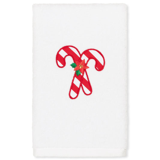 Linum Home Textiles Christmas Candy Canes Embroidered Luxury 100% Turkish Cotton Hand Towel