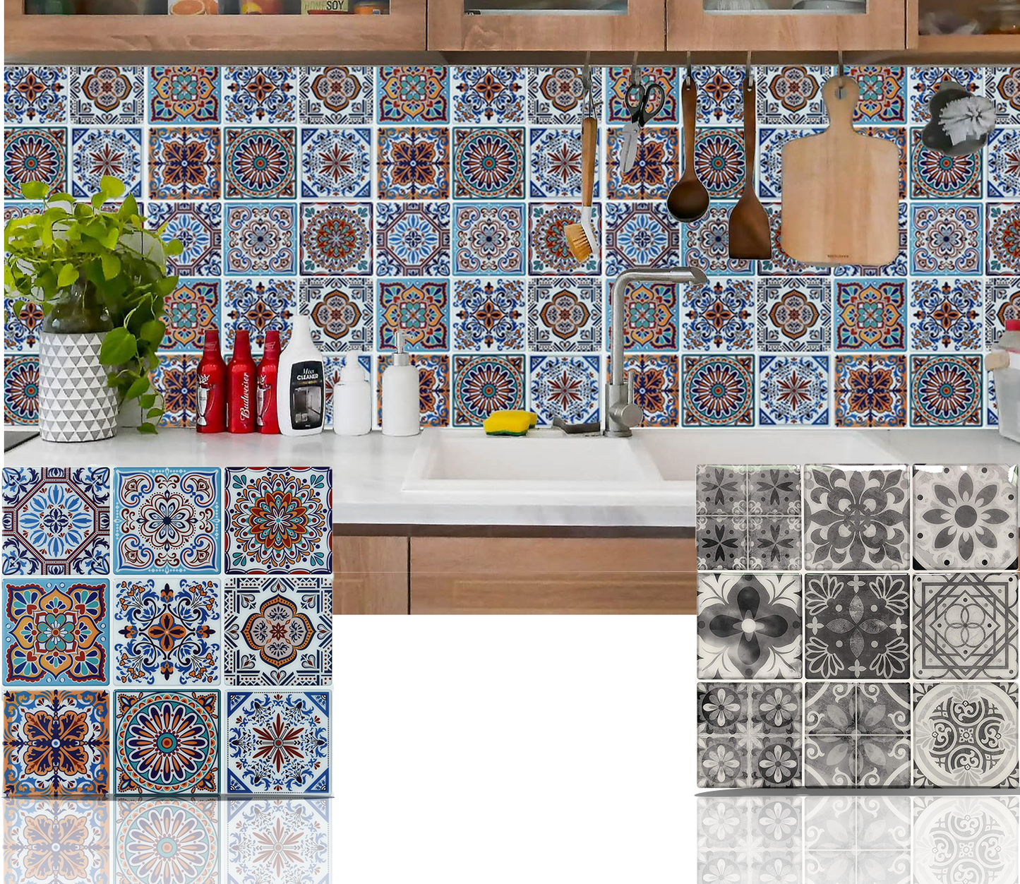 King Tile Azulejo Largo Autoadhesivo para Pared Azulejo para Salpicadero Tile Gris Talavera 12 in. x 12 in. (Paquete de 10)