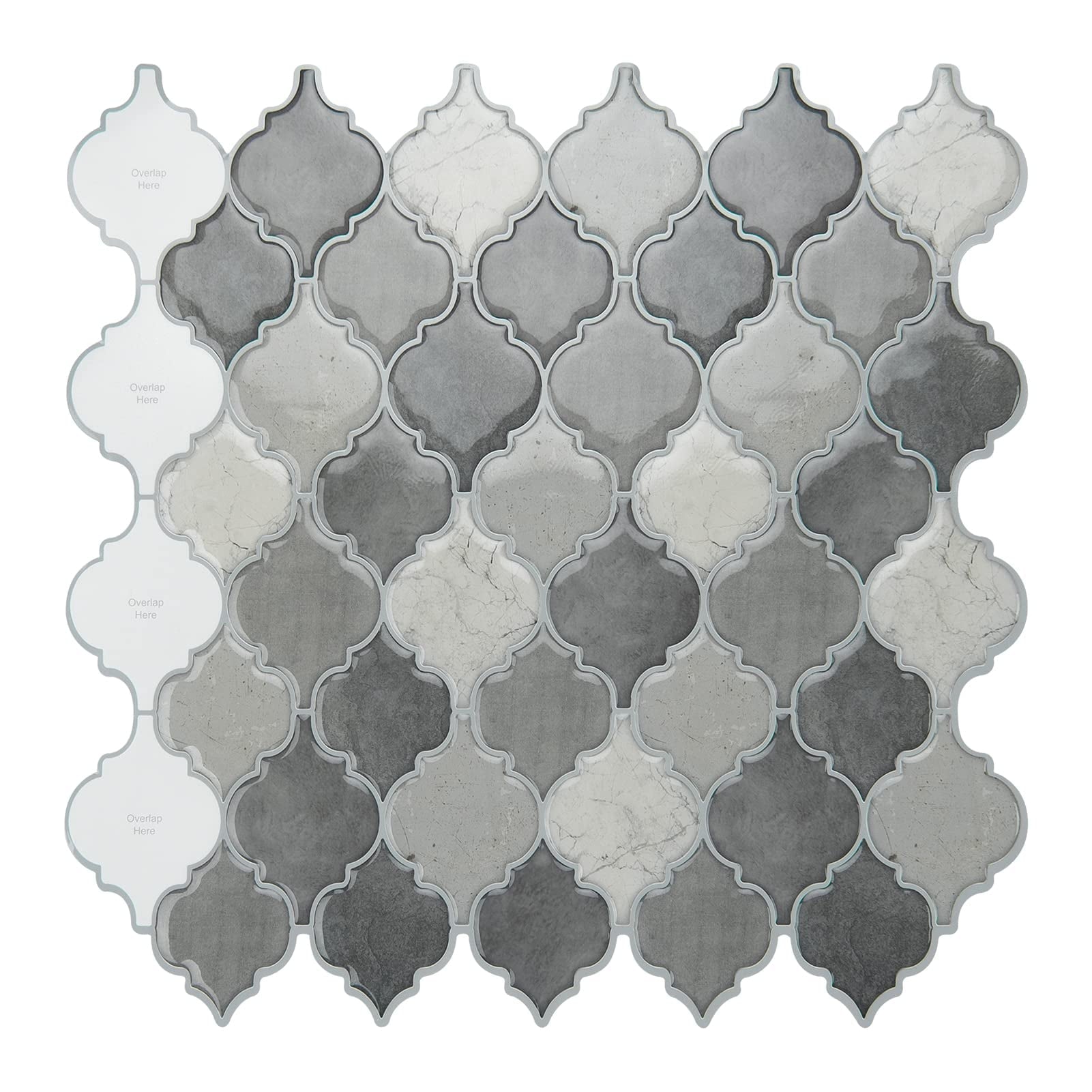 LongKing Peel and Stick Backsplash Tile Dark Gray Arabesque Wall Tile 12 in. x 12 in.  (10-Pack)