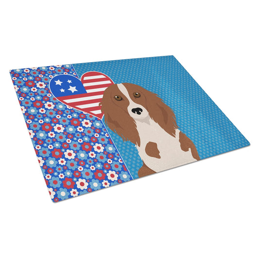 Longhair Red Pedbald Dachshund Glass Cutting Board Large 12 in x 15 in