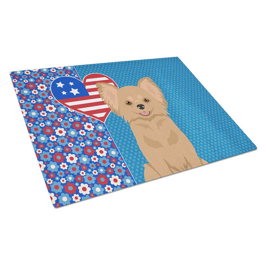 Longhaired Gold Chihuahua Glass Cutting Board Large 12 in x 15 in